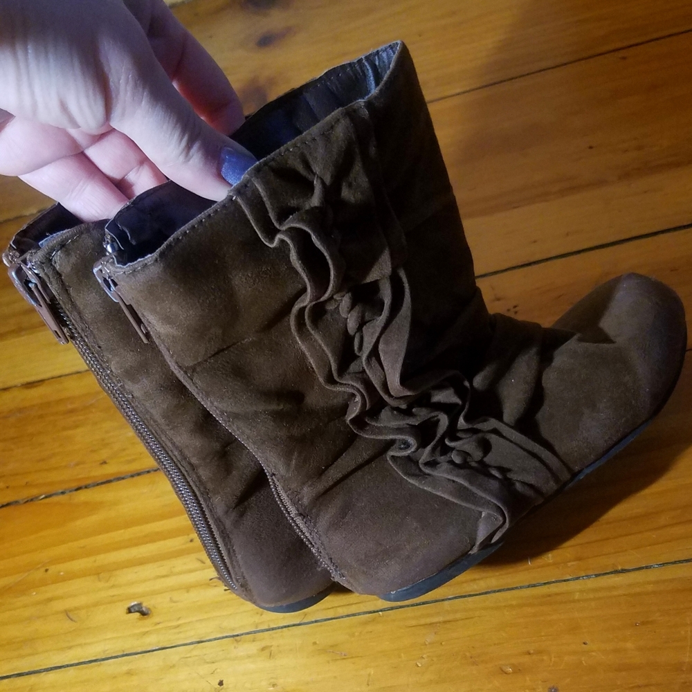 Little Girls Slouchy Brown Suede Boots 9 10 Shoes